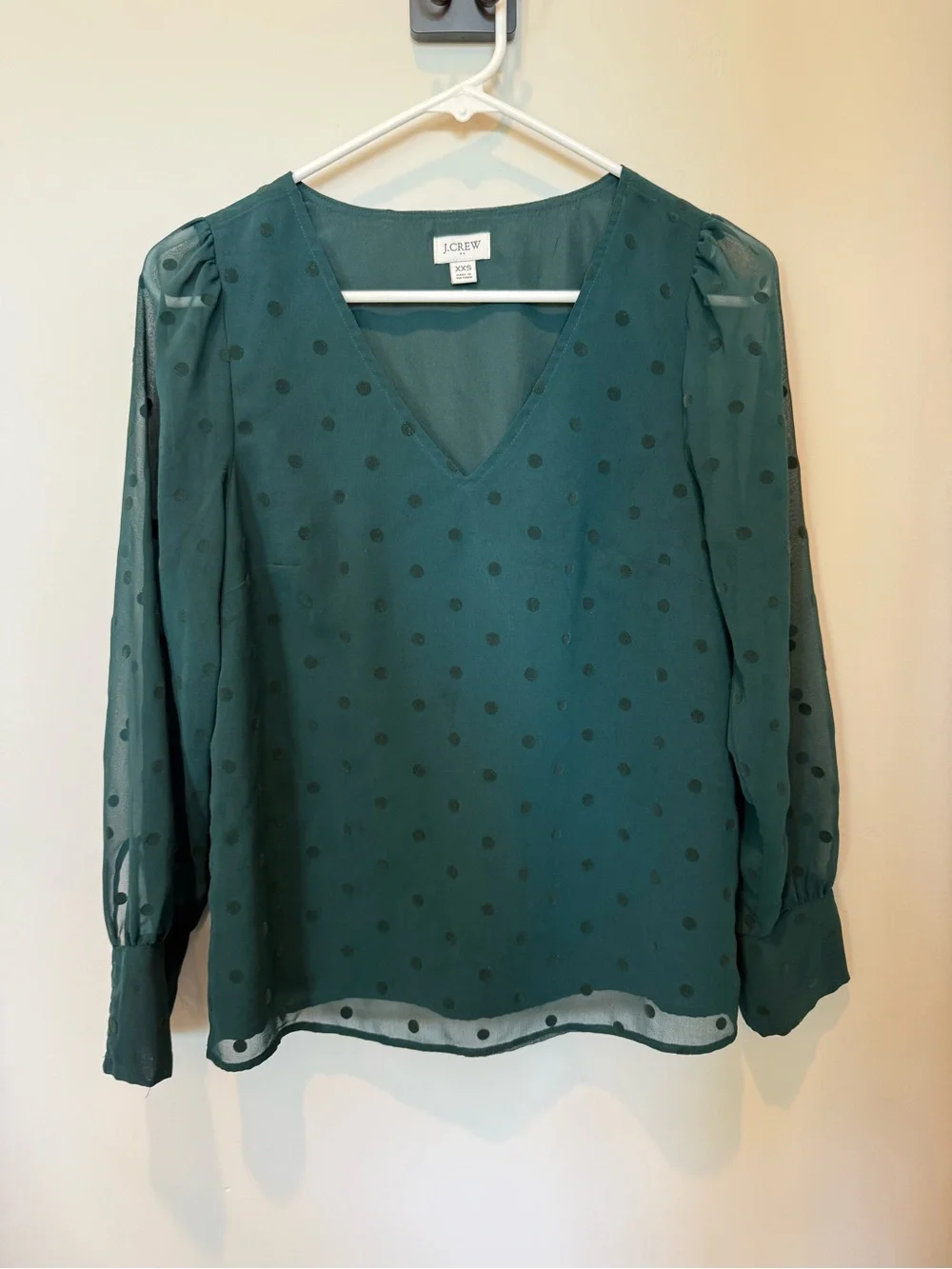 J. Crew Teal Polka Dot V-Neck Blouse LB004-011